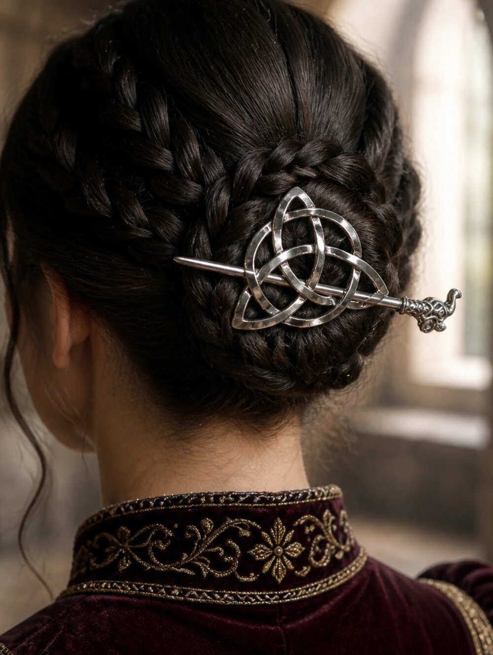 Celtic Triquetra Hair Pin Silver Viking Dragon Hair Slide Stick Medieval Norse